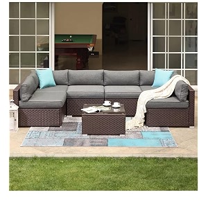 brishi outdoor 6 seater sofa set  balcony sofa  patio furniture sets  indoor sofa  wicker rattan garden sofa set with cushion and center table brown-grey