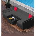 BRISHI Outdoor 6 Seater Sofa Set || Balcony Sofa || Patio Furniture Sets || Indoor Sofa || Wicker Rattan Garden Sofa Set with Cushion and Center Table (Black.)