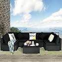 BRISHI Outdoor 6 Seater Sofa Set || Balcony Sofa || Patio Furniture Sets || Indoor Sofa || Wicker Rattan Garden Sofa Set with Cushion and Center Table (Black)