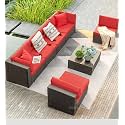BRISHI Outdoor 6 Seater Sofa Set || Balcony Sofa || Patio Furniture Sets || Indoor Sofa || Wicker Rattan Garden Sofa Set with Cushion and Center Table (Brown-Red)