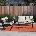BRISHI Outdoor Sofa Set | Balcony Sofa | Patio Furniture Sets | Conversation Sets | Braid &amp; Rope Garden (4 Seater-Black)