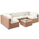 BRISHI Outdoor 6 Seater Sofa Set | Balcony Sofa | Patio Furniture Sets | Conversation Sets | Wicker | Garden | Balcony | (Honey- Off White)
