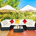 BRISHI Outdoor 6 Seater Sofa Set || Balcony Sofa || Patio Furniture Sets || Indoor Sofa || Wicker Rattan Garden Sofa Set with Cushion and Center Table (White- Black)