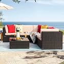 BRISHI Outdoor Sofa Set || Balcony Sofa || Patio Furniture Sets || Indoor Sofa || Wicker Rattan Garden Sofa Set with Cushion and Center Table (Brown.)