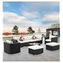BRISHI Outdoor 8 Seater Sofa Set || Balcony Sofa || Patio Furniture Sets || Indoor Sofa || Wicker Rattan Garden Sofa Set with Cushion and Center Table (Black-Off White.)