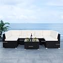 BRISHI Outdoor Sofa Set || Balcony Sofa || Patio Furniture Sets || Indoor Sofa || Wicker Rattan Garden Sofa Set with Cushion and Center Table ('Black')