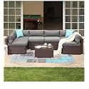 BRISHI Outdoor 6 Seater Sofa Set || Balcony Sofa || Patio Furniture Sets || Indoor Sofa || Wicker Rattan Garden Sofa Set with Cushion and Center Table (Brown-Grey)