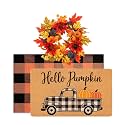 Britimes Fall Wreath and Coir Door Mat Set, 3 Pack, 24x36, Sunflower Berry