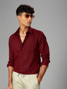 British Club Men Floral Print Casual Maroon