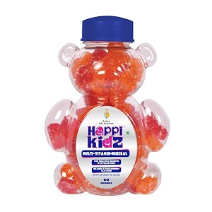 happi kidz multivitamin gummies for toddlers amp kids  daily nutrition with 16 essential vitamins amp minerals 100 natural  vegetarian  supports immunity amp growth ages 2 amp up  strawberry amp orange flavour  60 count  lab tested for purity