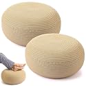 Briwooody 2 Pcs Handmade Round Jute Weave Low Pouf Ottoman