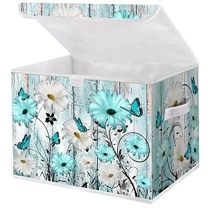 Briwooody Blue Daisy Storage Bin with Lid