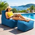 Briwooody Outdoor Bean Bag Chair with Ottoman, Dark Blue, Minimalist