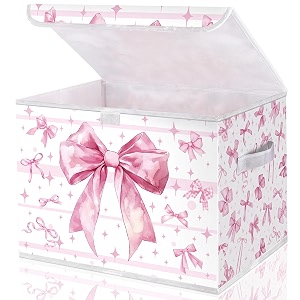 Briwooody Pink Bow Storage Bin with Lid