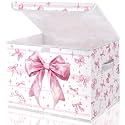 Briwooody Pink Bow Storage Bin with Lid