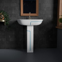 BRIZENTA BR303 BATHROOM BASIN PREMIUM CERAMIC WASH BASIN WITH PEDESTAL | STANDING HASN WASH BASIN Pedestal Basin (WHITE & T. BLUE LINE)