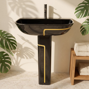 brizenta br310 bathroom basin premium ceramic wash basin with pedestal  standing hasn wash basin pedestal basin black  yellow line