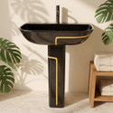 BRIZENTA BR310 BATHROOM BASIN PREMIUM CERAMIC WASH BASIN WITH PEDESTAL | STANDING HASN WASH BASIN Pedestal Basin (BLACK & YELLOW LINE)
