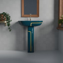 BRIZENTA BR326 BATHROOM BASIN PREMIUM CERAMIC WASH BASIN WITH PEDESTAL | STANDING HASN WASH BASIN Pedestal Basin (ROYAL BLUE & YELLOW LINE)