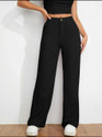 Broadstar Women Relaxed Black Viscose Rayon Trousers