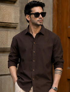 BROCON Men Solid Casual Brown Shirt