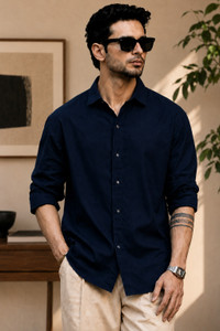 BROCON Men Solid Casual Dark Blue Shirt