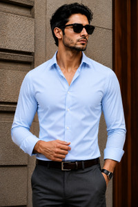 BROCON Men Solid Casual Light Blue Shirt