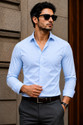 BROCON Men Solid Casual Light Blue Shirt