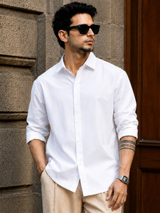 BROCON Men Solid Casual White Shirt