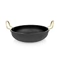 Iron Kadahi 20 Cm - Flat Bottom | Induction Friendly Kadhai | Capacity : 1500 ml (20 Cm, Black)