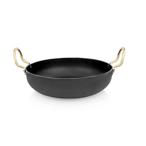iron kadahi 24 cm - flat bottom iron kadaikadhai for cooking amp deep frying with strong handle induction friendly kadhai  capacity  2500 ml 24 cm black