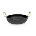 Iron Kadahi 24 Cm - Flat Bottom |Iron Kadai/Kadhai For Cooking & Deep Frying With Strong Handle Induction Friendly Kadhai | Capacity : 2500 Ml (24 Cm), Black