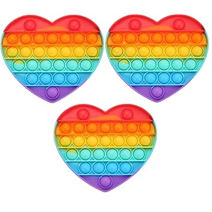 brogbus poppet push pop bubble sensory fidget toy - autism special needs silicone stress relief squeeze sensory toy heart shape rainbow set of 3