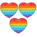 BROGBUS Poppet Push Pop Bubble Sensory Fidget Toy - Autism Special Needs Silicone Stress Relief, Squeeze Sensory Toy (Heart Shape Rainbow, Set of 3)
