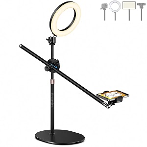 brolaviya overhead video floor stand with 6-inch ring light premium metal body 1434 head for webcamgopro mobile bracket for youtube tiktok study lamp desktopcooking and recording
