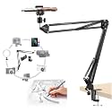 BROLAVIYA Overhead Video Mobile Stand, Metal Long Arm,1/4" Ball Head Male for Camera,Gopro Webcams,Mobile Bracket for Video,Desktop,Bedroom, Office, Table Mount, Black