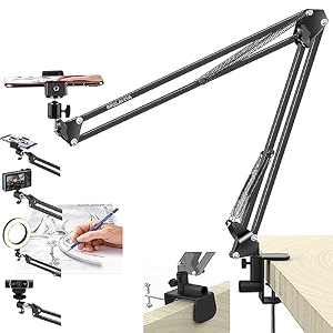brolaviya overhead video mobile stand new extra long arm large 2 way base clamp1434 ball head for cameragopro webcams with mobile bracket