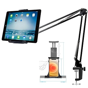 brolaviya upgraded flexible gooseneck clip lazy metal arm bracket for both mobiles and tablets fits device 411 diagonal inch articulating arm mount for home office or desktable mount black