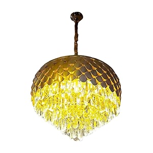 brontes orab metal and k9 crystal golden finish exqusite design chandelierjhumar for home and office gold_600mm and 3 colors led plate included warm white natural light golden light