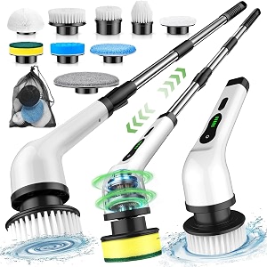 brontix 9 in 1 cordless electric spin scrubber - cleaning brush for home electric mop machine for floor bathroom cleaning
