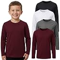 BROOKLYN VERTICAL Boys 4-Pack Long Sleeve Cotton T-Shirts – Tagless Crew Neck Basic Tees, Sizes 2T-18/20
