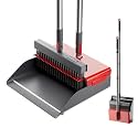 Broom with Dustpan Combo Set 50” Adjustable Long Handle 180 Degree Rotating Broom Set with Comb Teeth Upright Standing Dust Pan for Home Room Kitchen