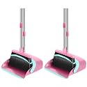 Broom and Dustpan Set, 52-in Long Adjustable Handle Broom Dustpan Combo with Dust pan Teeth to Automatically Clean Hair Suitable for Home Kitchen Office Hall Floor (Pink&amp;Blue), 2 Pack