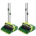 Broom and Dustpan Set, 52-in Long Adjustable Handle Broom Dustpan Combo with Dust pan Teeth to Automatically Clean Hair Suitable for Home Kitchen Office Hall Floor (Green), 2 Pack