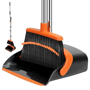 broom and dustpan set 55-in long adjustable handle broom with dustpan combo set with dustpans teeth to automatically clean hair suitable for home kitchen office hall lobby largeblackamporange