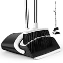 Broom and Dustpan Set for Home, 51-in Long Adjustable Handle Angle Broom and Dustpan Combo Set with Dust Pan Teeth to Clean Hair for Home Kitchen Office Lobby Floor Garden (Black&White)