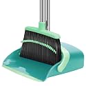 Broom and Dustpan Set, 55-in Long Adjustable Handle Broom with Dustpan Combo Set with Dustpans Teeth to Automatically Clean Hair Indoor&amp;Outdoor Sweep for Home Kitchen Office Hall Lobby, Large(Green)