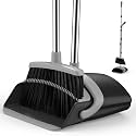 Broom and Dustpan Set for Home, 51-in Long Adjustable Handle Angle Broom and Dustpan Combo Set with Dust Pan Teeth to Clean Hair for Home Kitchen Office Lobby Floor Garden (Black&Grey)