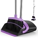Broom and Dustpan Set for Home, 51-in Long Adjustable Handle Angle Broom and Dustpan Combo Set with Dust Pan Teeth to Clean Hair for Home Kitchen Office Lobby Floor Garden (Black&amp;Purple)