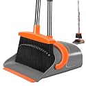 Ivandar Broom and Dustpan Set for Home, Broom and Dustpan Combo for Office, Long Handle Broom with Upright Standing Dust pan,Indoor&amp;Outdoor Sweeping (Gray&amp;Orange)